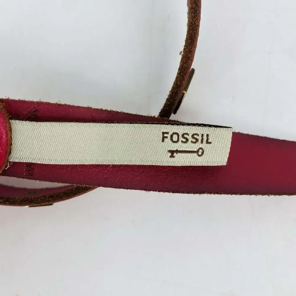 Fossil Pink Studded Skinny Belt Brass Buckle Diamond Studs Y2K Womens VTG 29-33